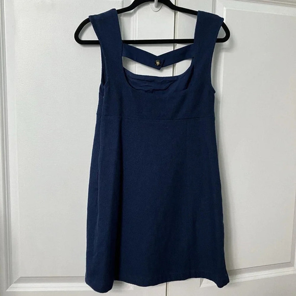 NWT Maeve by Anthropologie Mini Shift Dress Womens 0 Navy Blue Open Back - Picture 2 of 7
